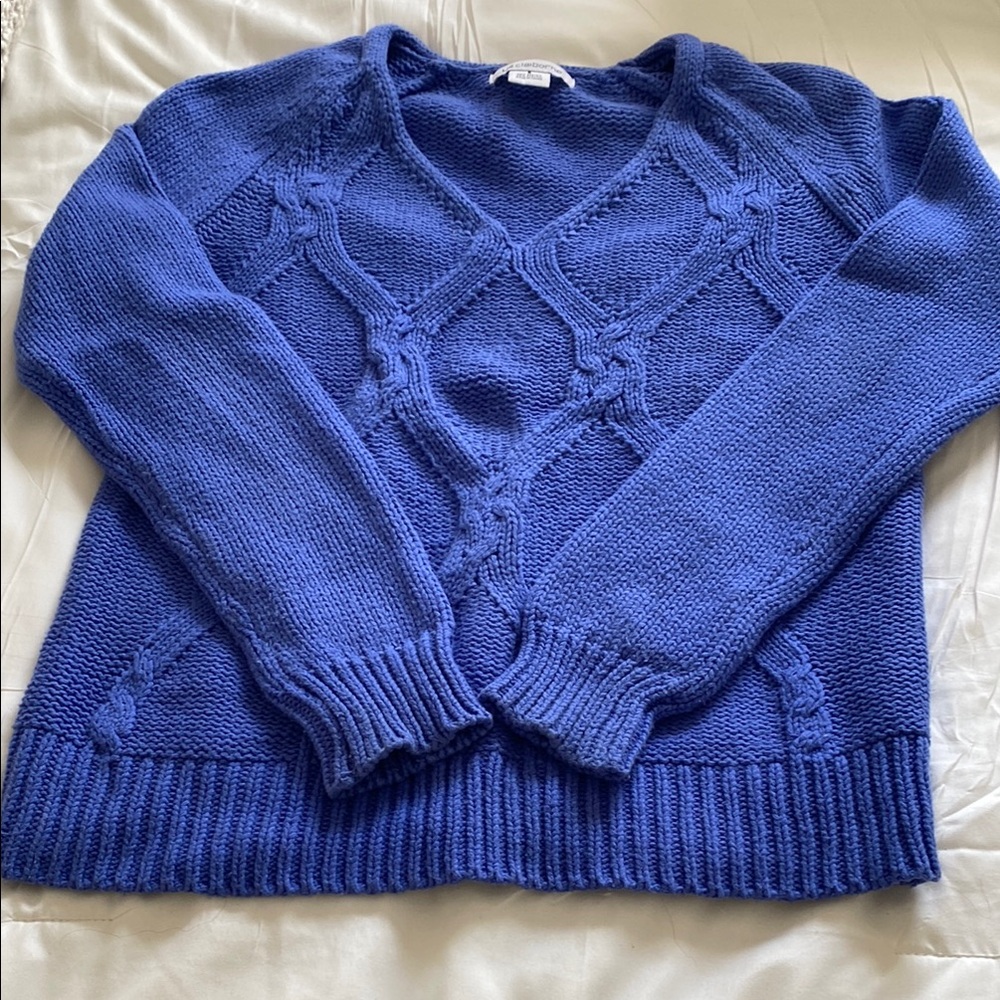 Royal Blue V-Neck Sweater with Cable Knit Design